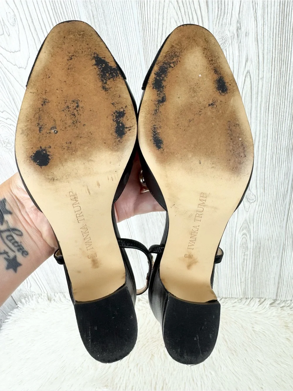 Ivanka Trump Liah Black Slingback Block Heel Pumps 6 Leather Suede Closed Toe